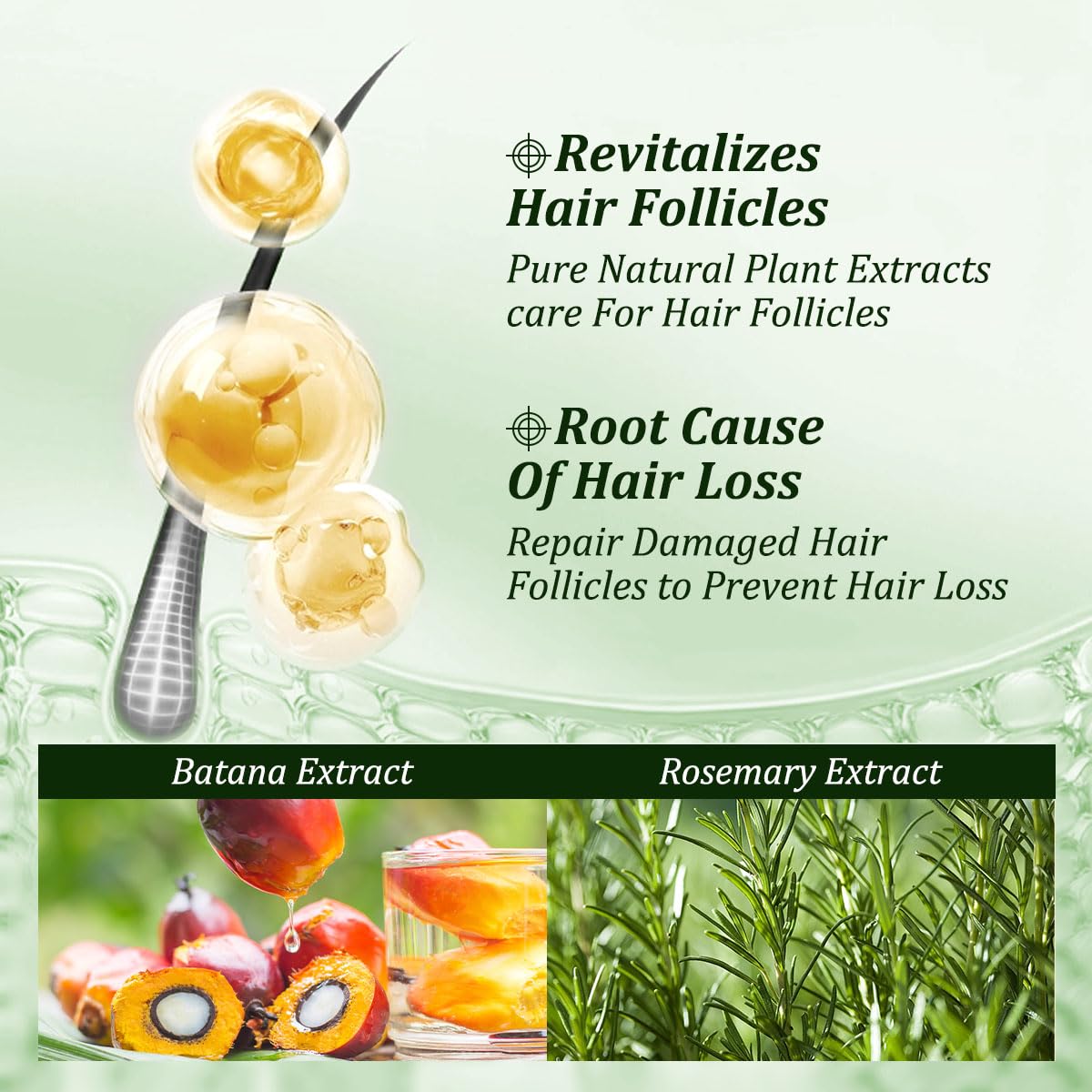 Gypsophila Batana Oil Shampoo demonstrates added volume and shine on hair.