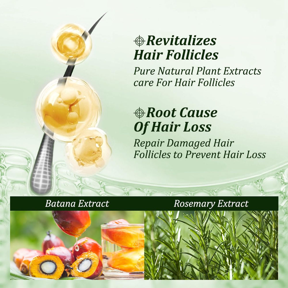Gypsophila Batana Oil Shampoo demonstrates added volume and shine on hair.