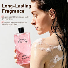 Gypsophila Fragrance Body Wash ingredients highlighted with amino acids, hyaluronic acid, and glycerin.