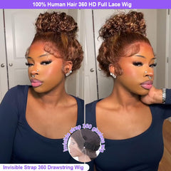 GYRJC honey blonde deep wave 360 wig offers versatile parting and voluminous texture.