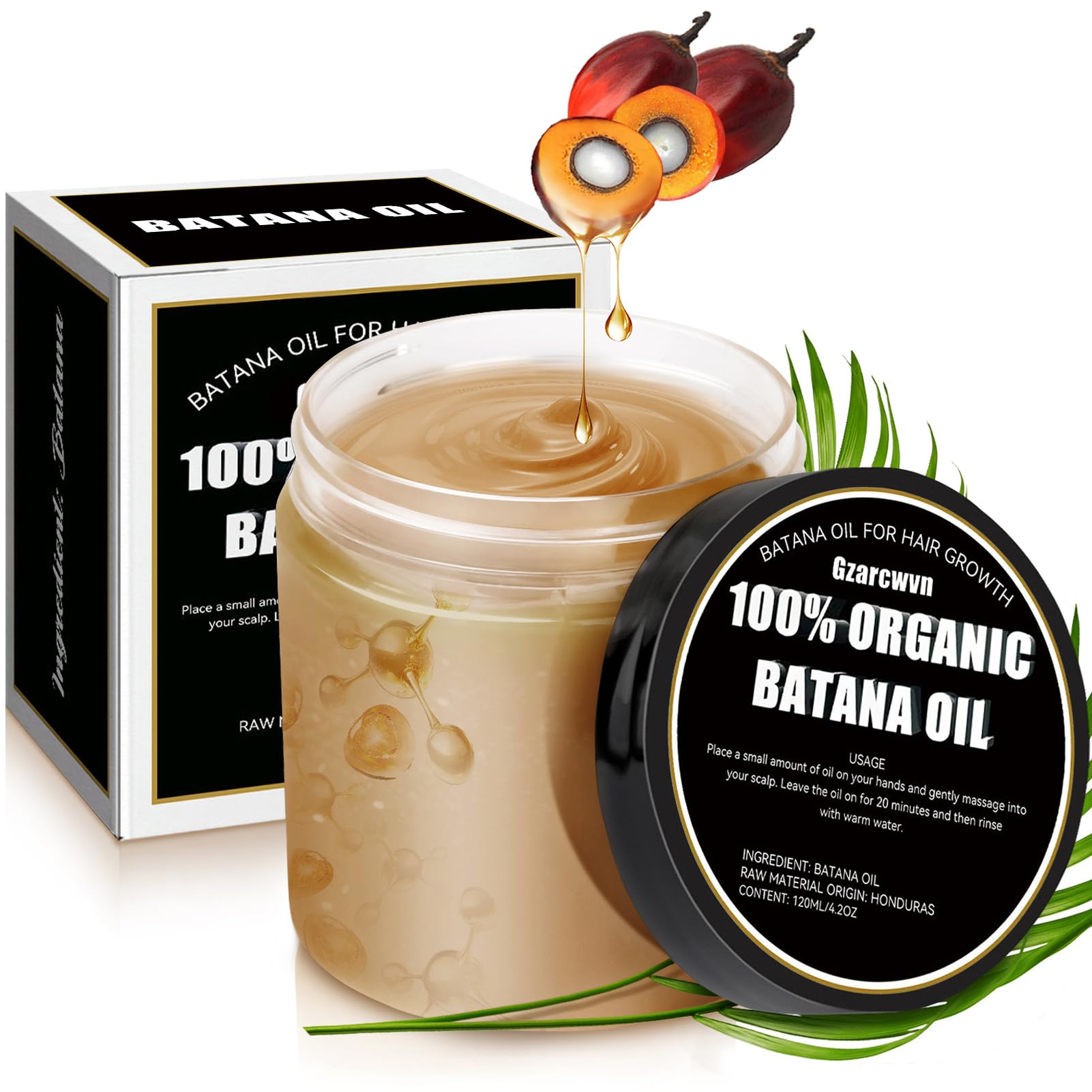 Gzarcwvn Batana Oil bottle on wood surface promotes hair growth nourishment