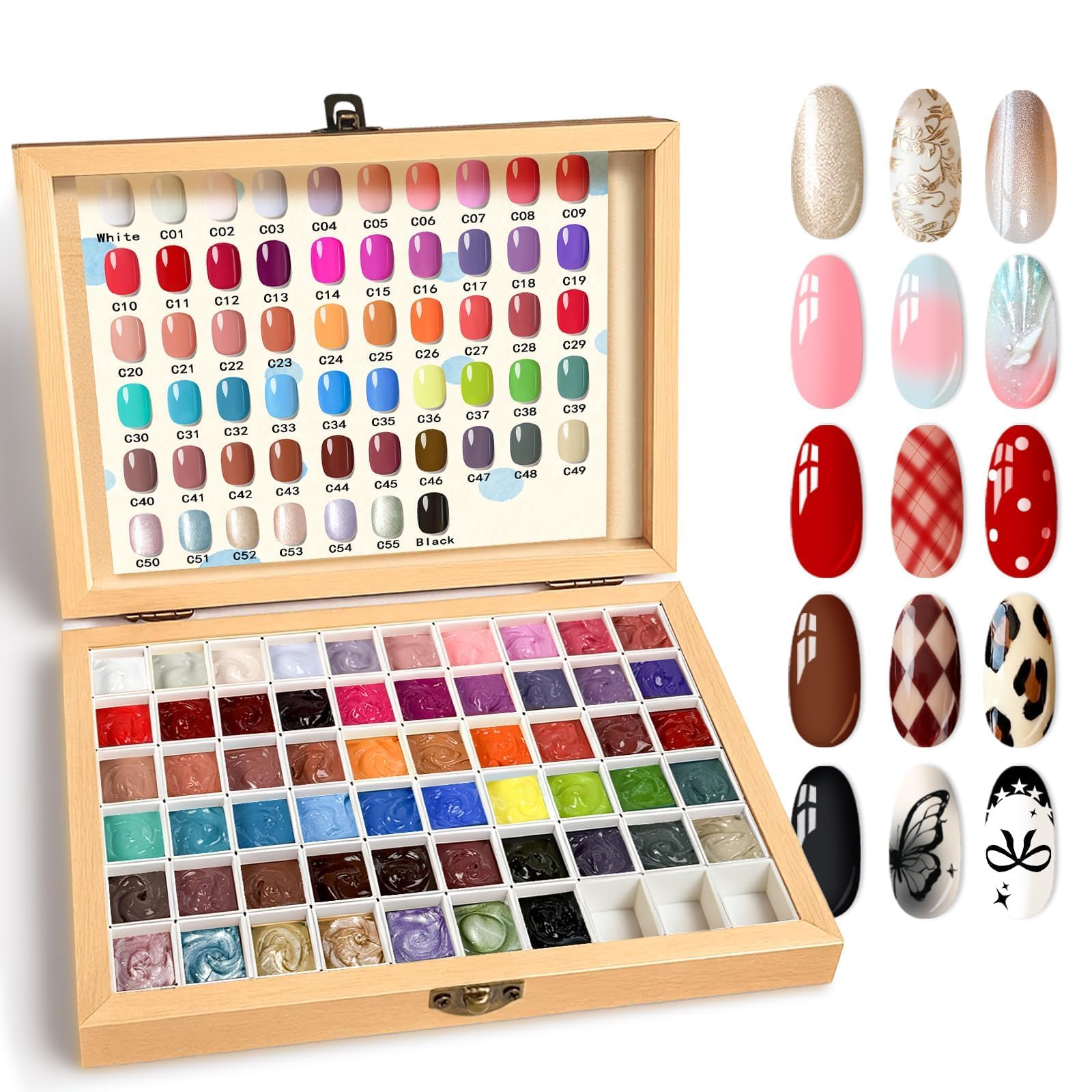 GZIXBDA 57-color palette for versatile ombre and aura nail art ideas.