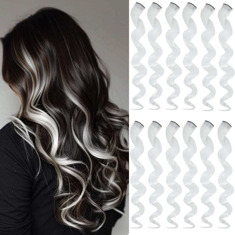 GZVIS 12-piece white clip-in extensions, 22-inch curly style for quick daily styling