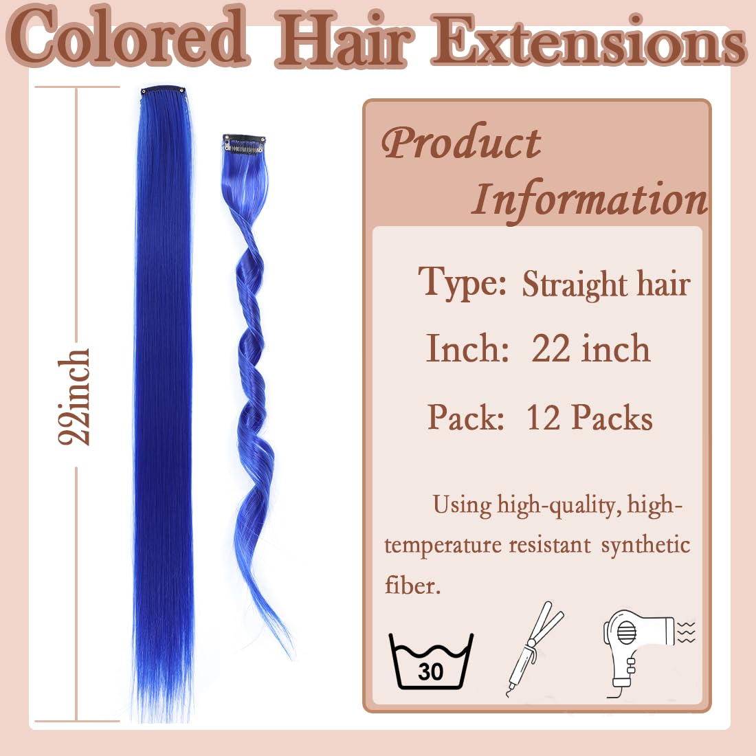 GZVIS colorful blue clip-in extensions, vibrant highlights for party looks