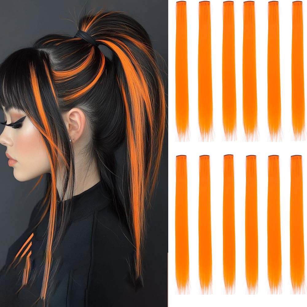 GZVIS orange hair extensions 22-inch clip-in for quick volume.