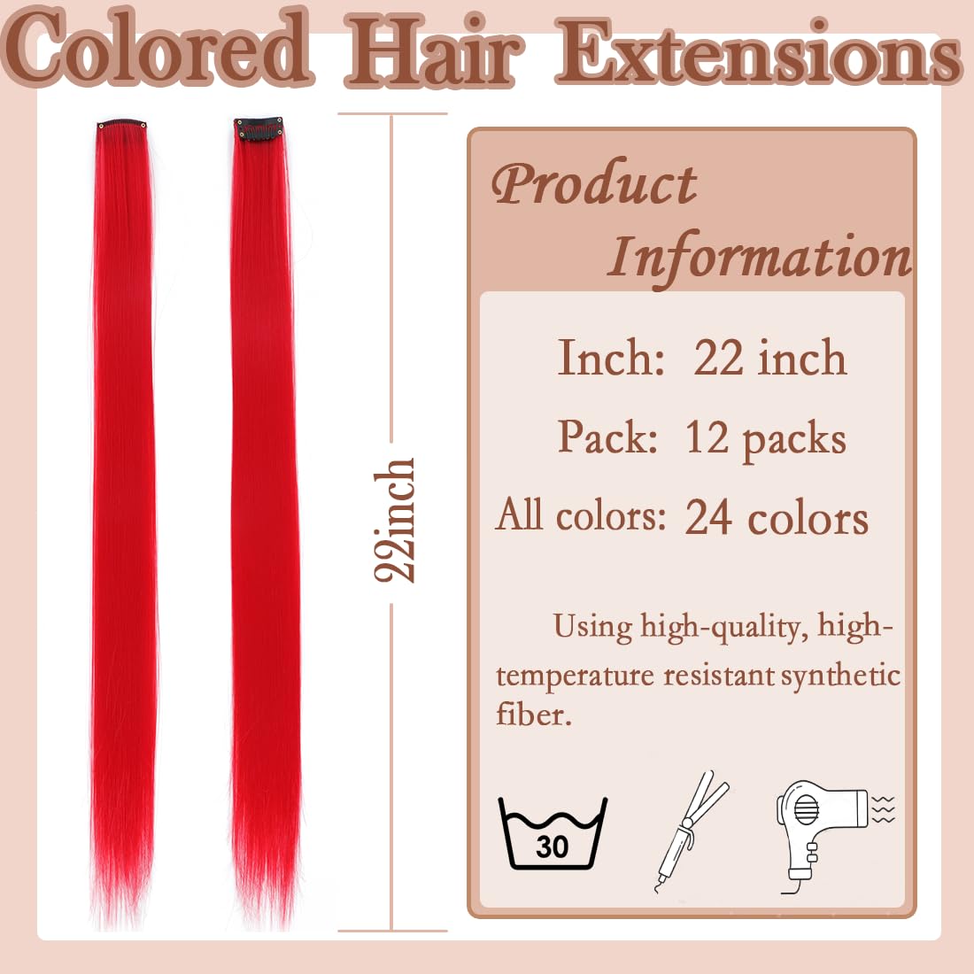 GZVIS red clip-in extensions front view for easy attachment.