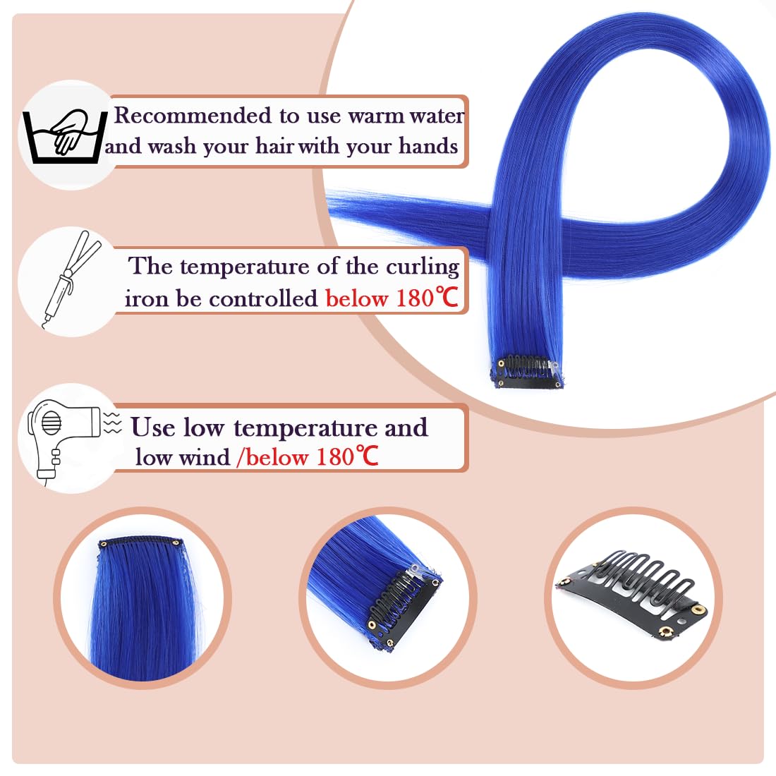 GZVIS seamless front clip-in blue hair for easy wear