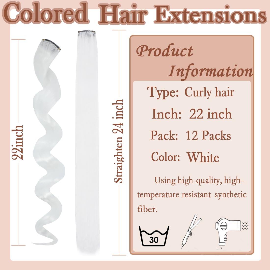 GZVIS white curly 22-inch extensions showing lush waves and length