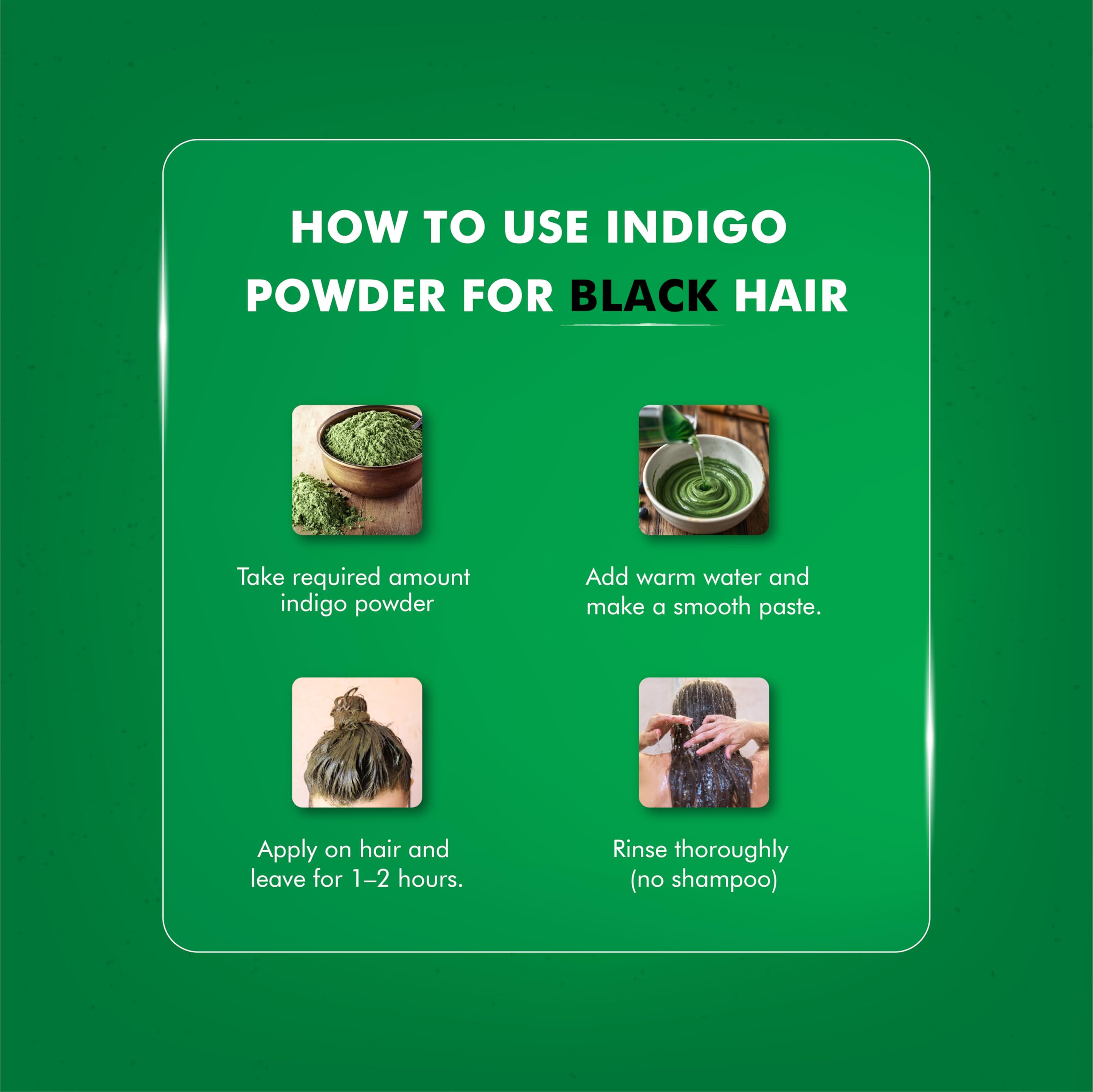 H&C Indigo powder box and usage tips highlight chemical-free options.