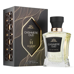 H HABIBI Cashmere Oud bottle back shows notes and bottle details for informed shopping