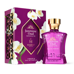 H HABIBI Jasmine Oud Absolute bottle close-up, long-lasting luxury for evenings.