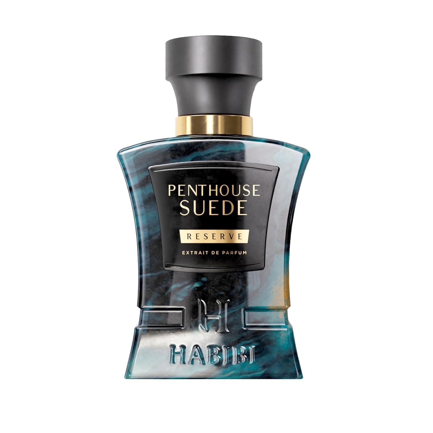 H Habibi Penthouse Suede bottle front view showing premium fragrance packaging