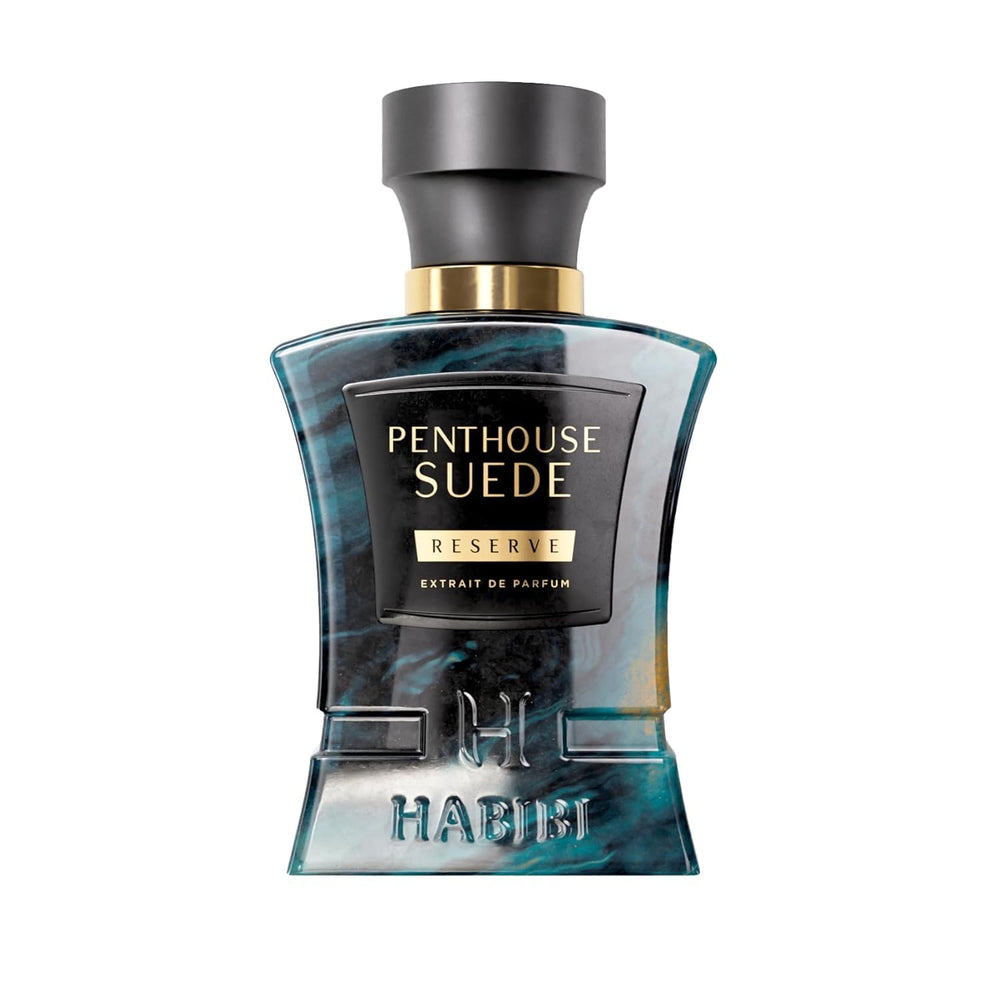 H Habibi Penthouse Suede bottle front view showing premium fragrance packaging