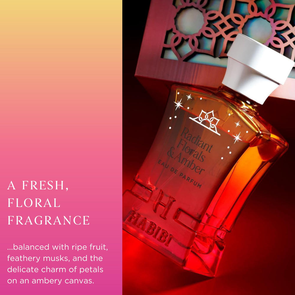 H HABIBI Radiant Florals & Amber Musk top notes visual.