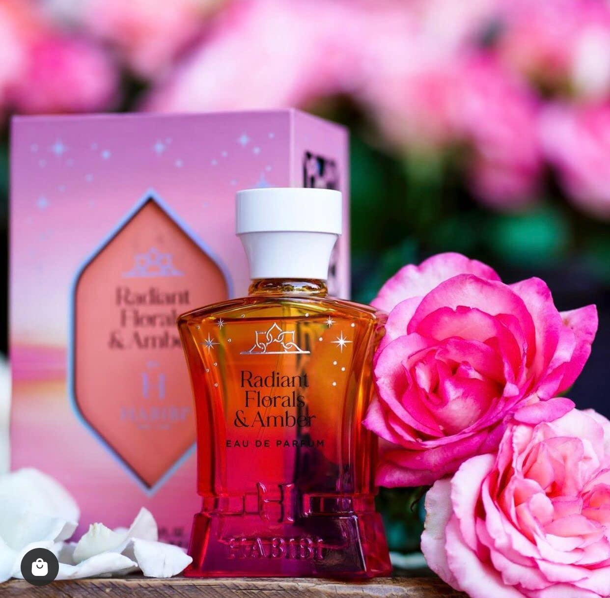 H HABIBI Radiant Florals & Amber Musk vanity display set.