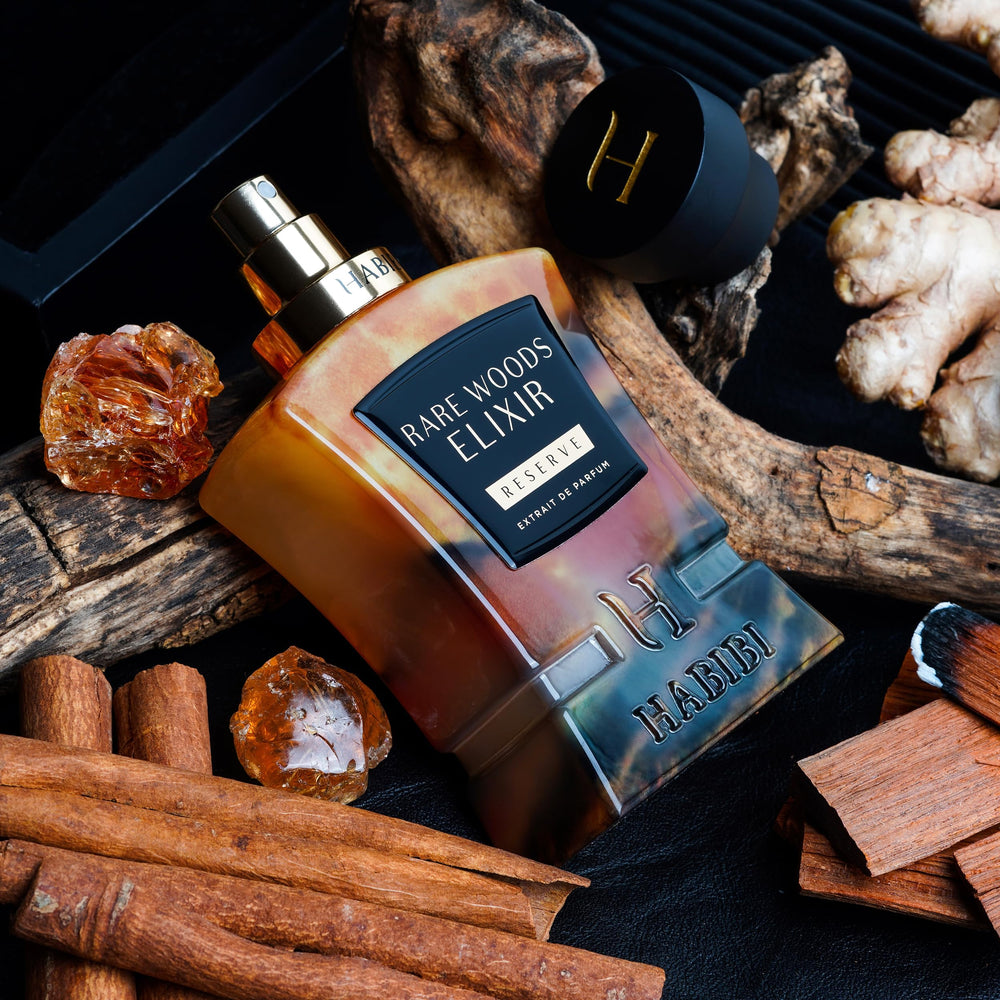 H HABIBI Rare Wood Elixir base notes cedarwood musk add lasting warmth