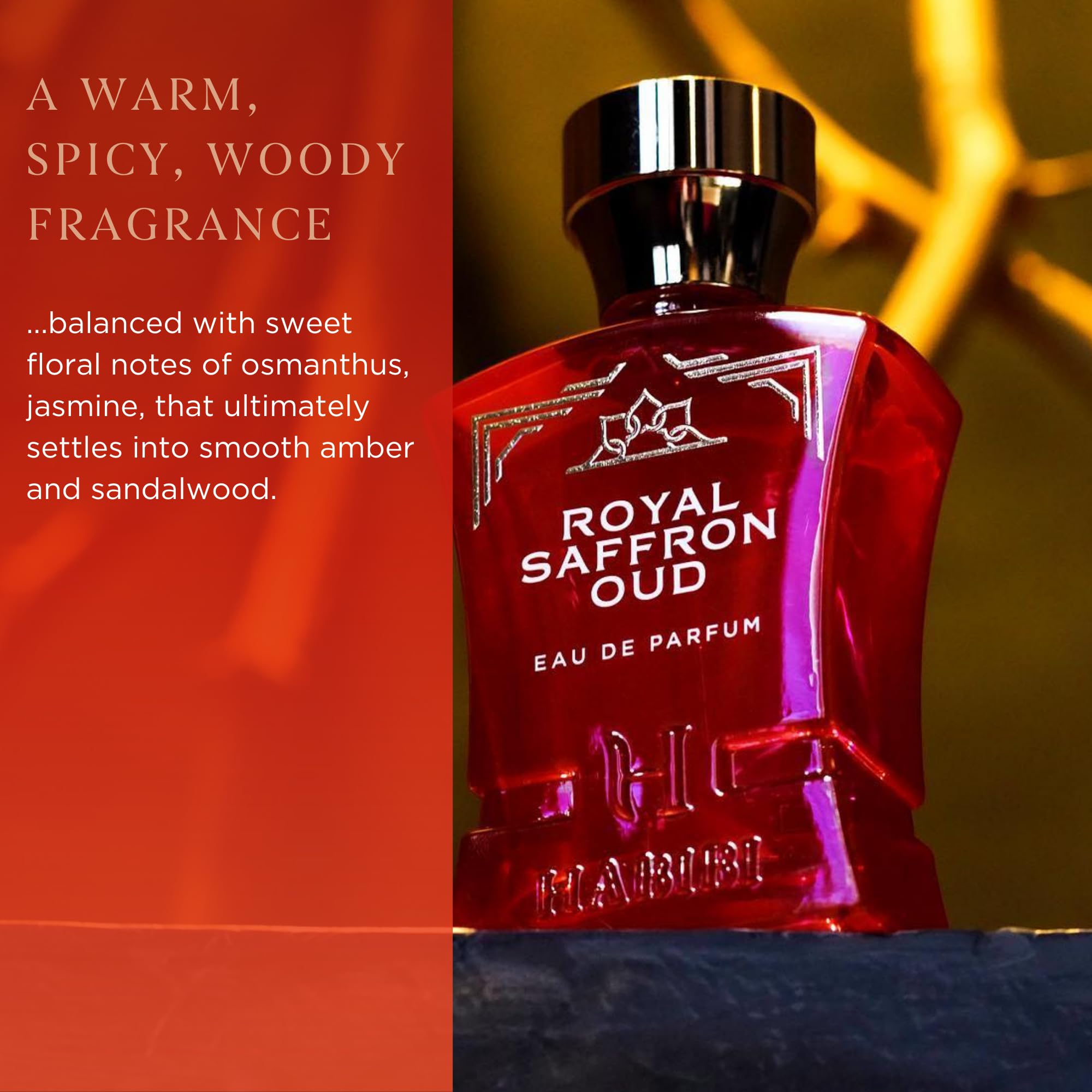 Lifestyle shot of wearing H HABIBI Royal Saffron Oud daily