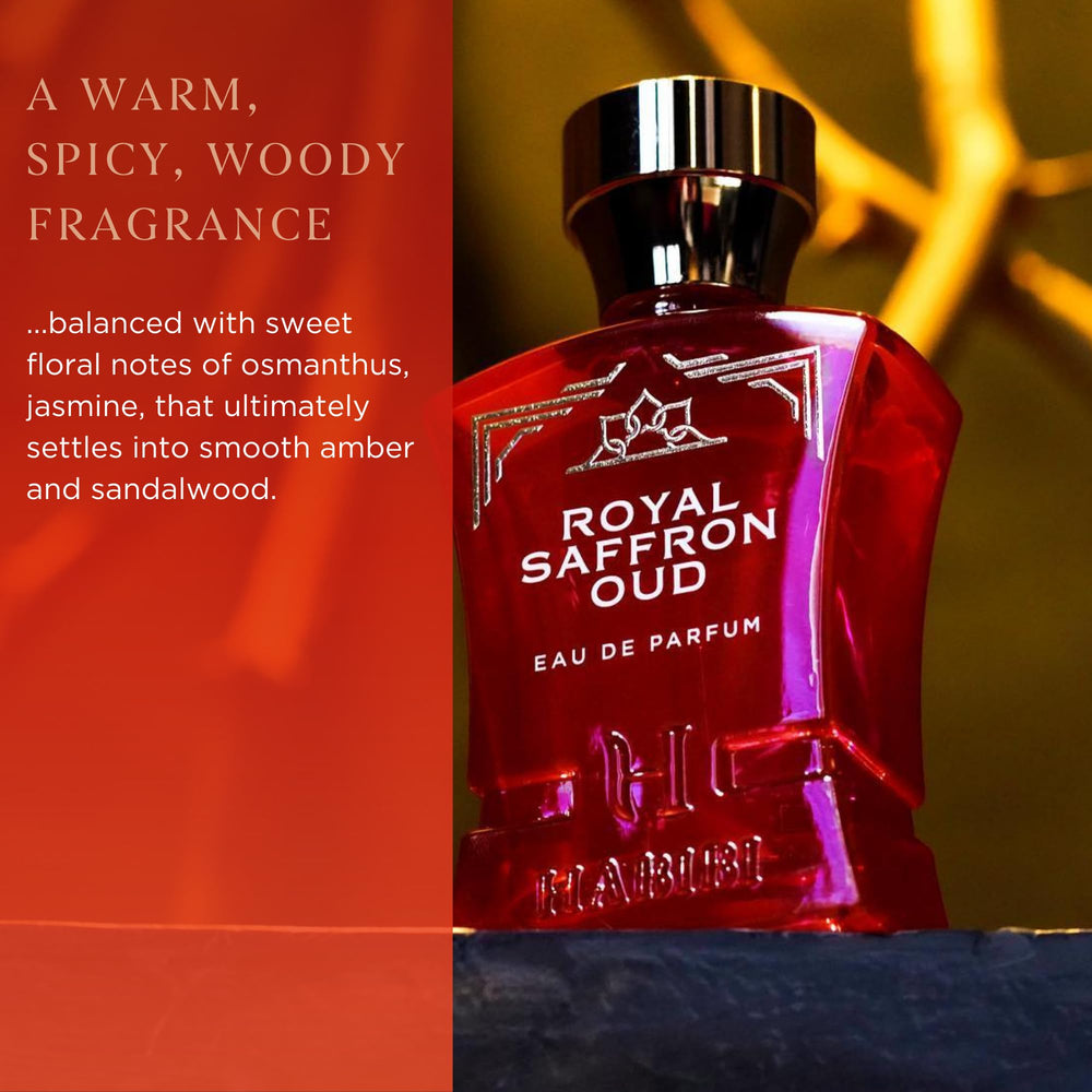 Lifestyle shot of wearing H HABIBI Royal Saffron Oud daily