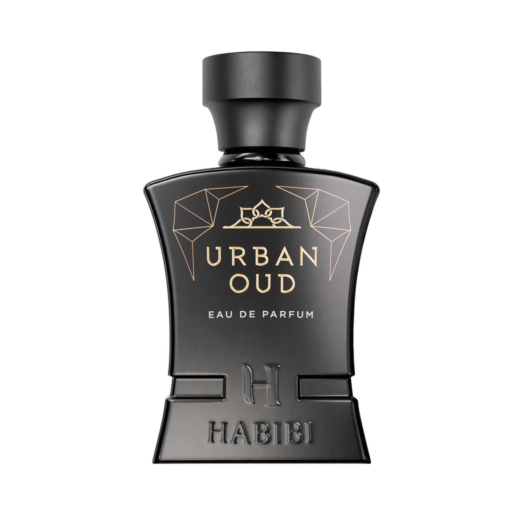 H HABIBI Urban Oud bottle closeup shows premium craftsmanship and lasting presence.