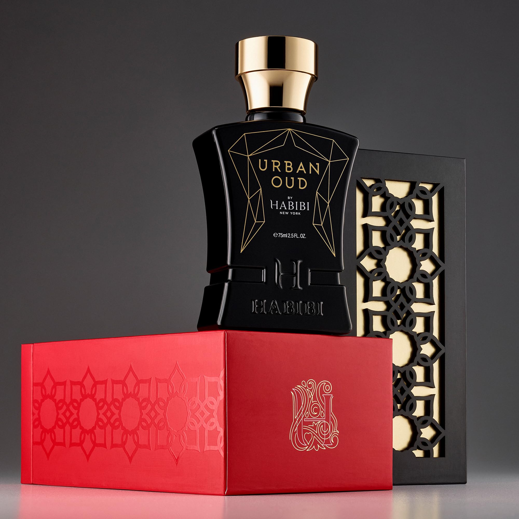 H HABIBI Urban Oud heart notes closeup features jasmine, saffron, suede richness.