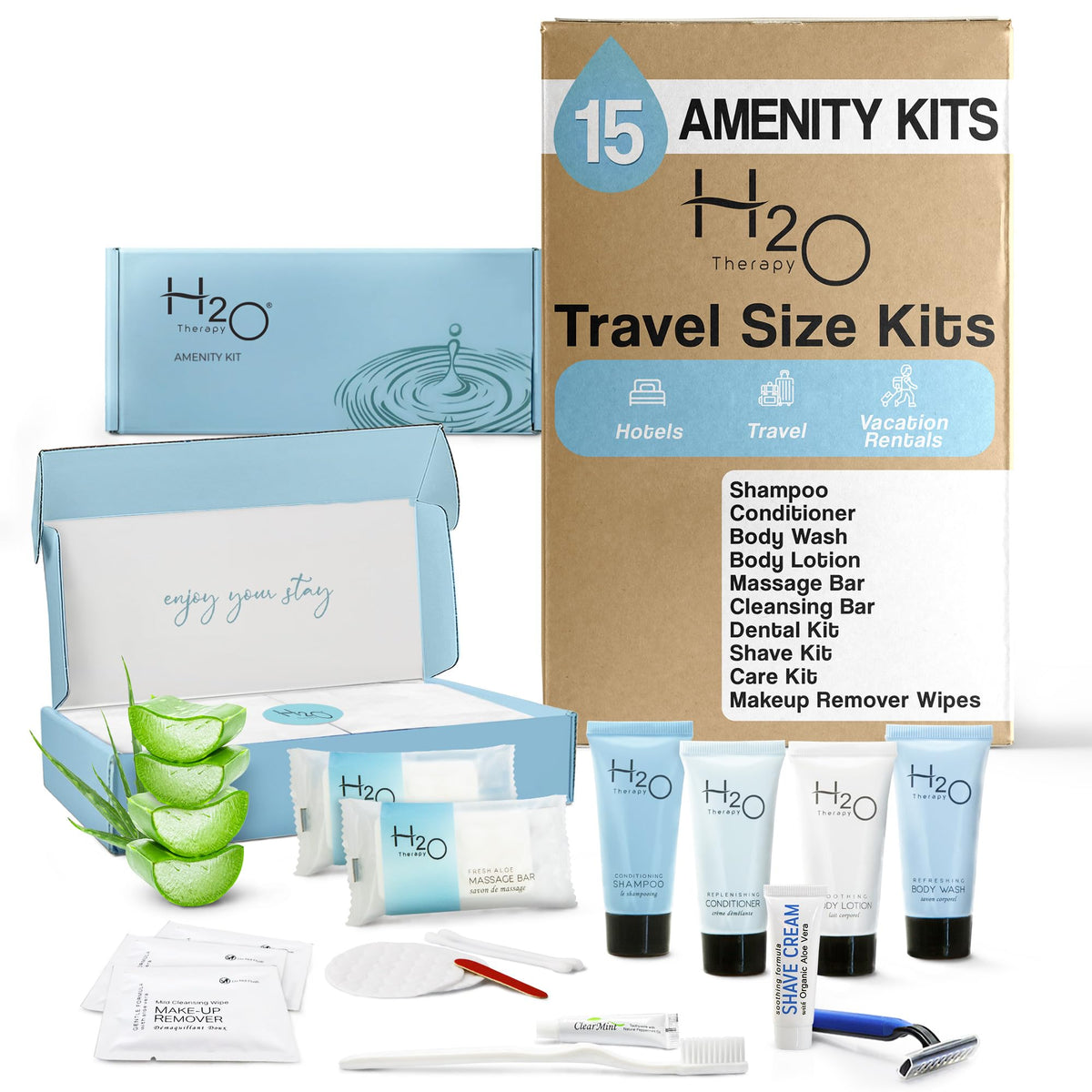 H2O Therapy shampoo travel-size bottle for hotel guests daily cleansing
