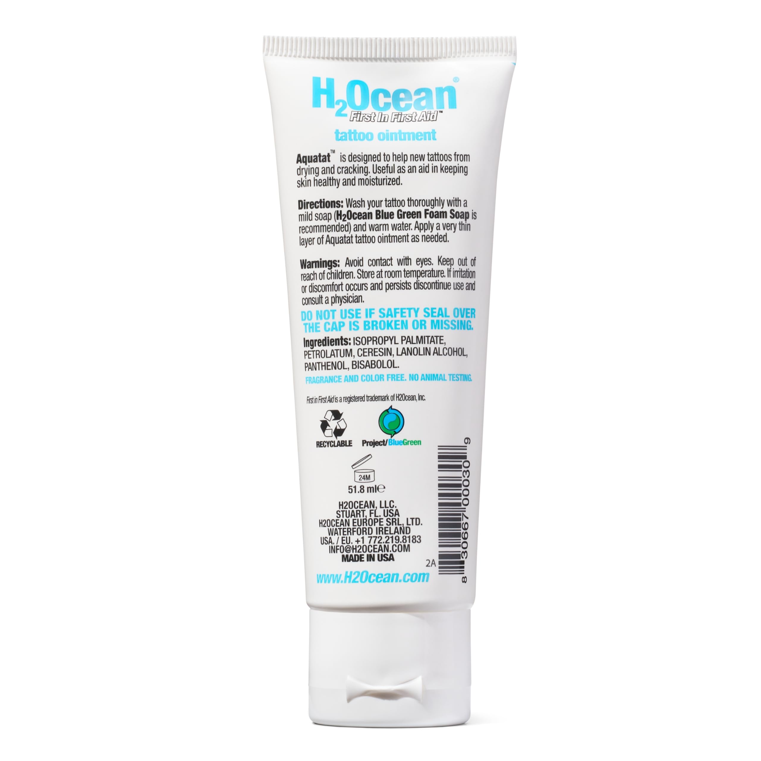 H2Ocean Aquatat protects tattoos during healing without harsh chemicals.