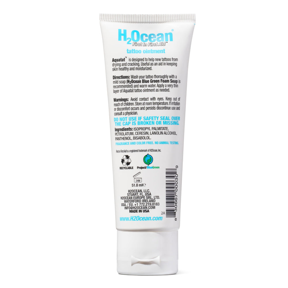 H2Ocean Aquatat protects tattoos during healing without harsh chemicals.