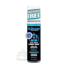 H2Ocean Blue Green Foam Soap bottle for tattoo aftercare, gentle cleansing.