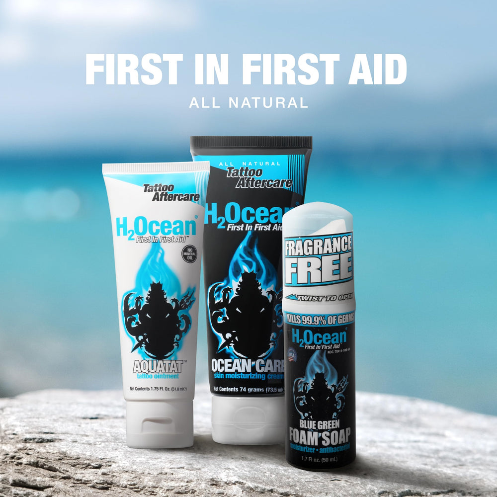 H2Ocean Extreme 3-step guide illustrating cleansing, moisturizing, protecting