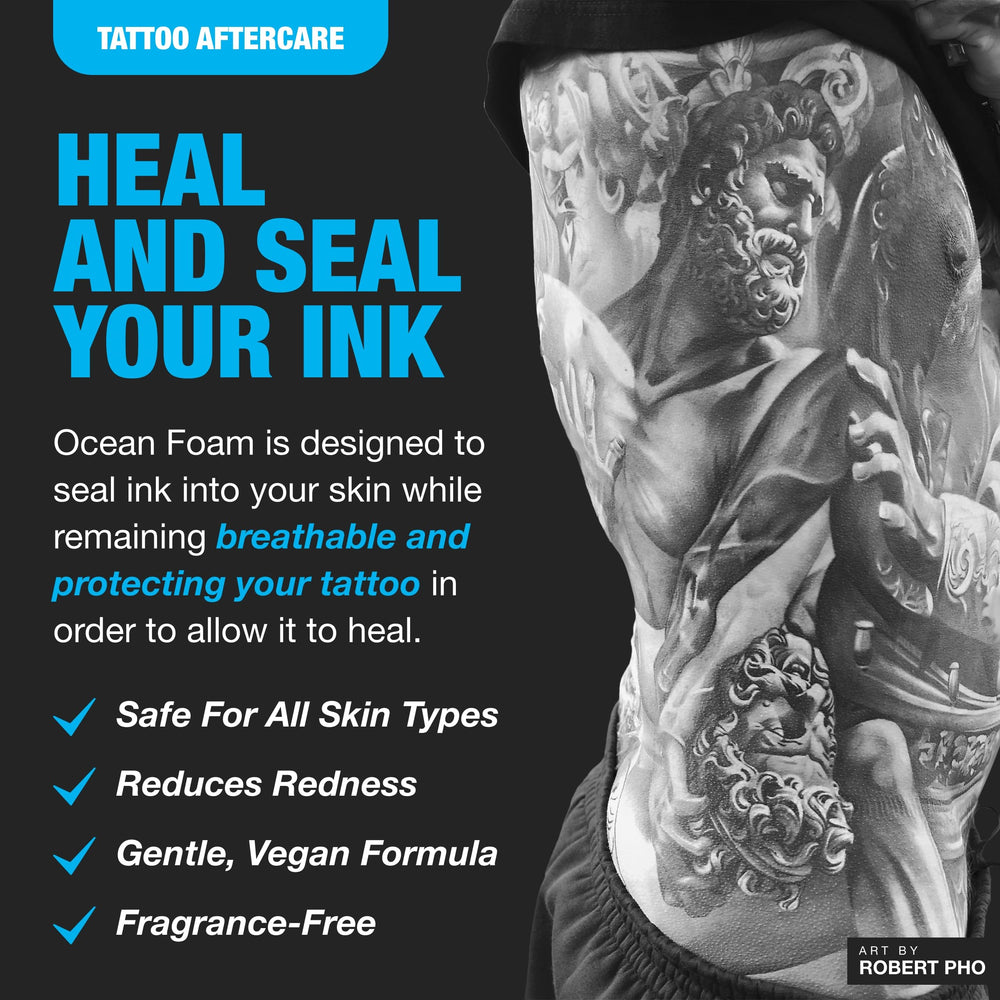 H2Ocean Ocean Foam bottle back label highlights water-based, fragrance-free formula.