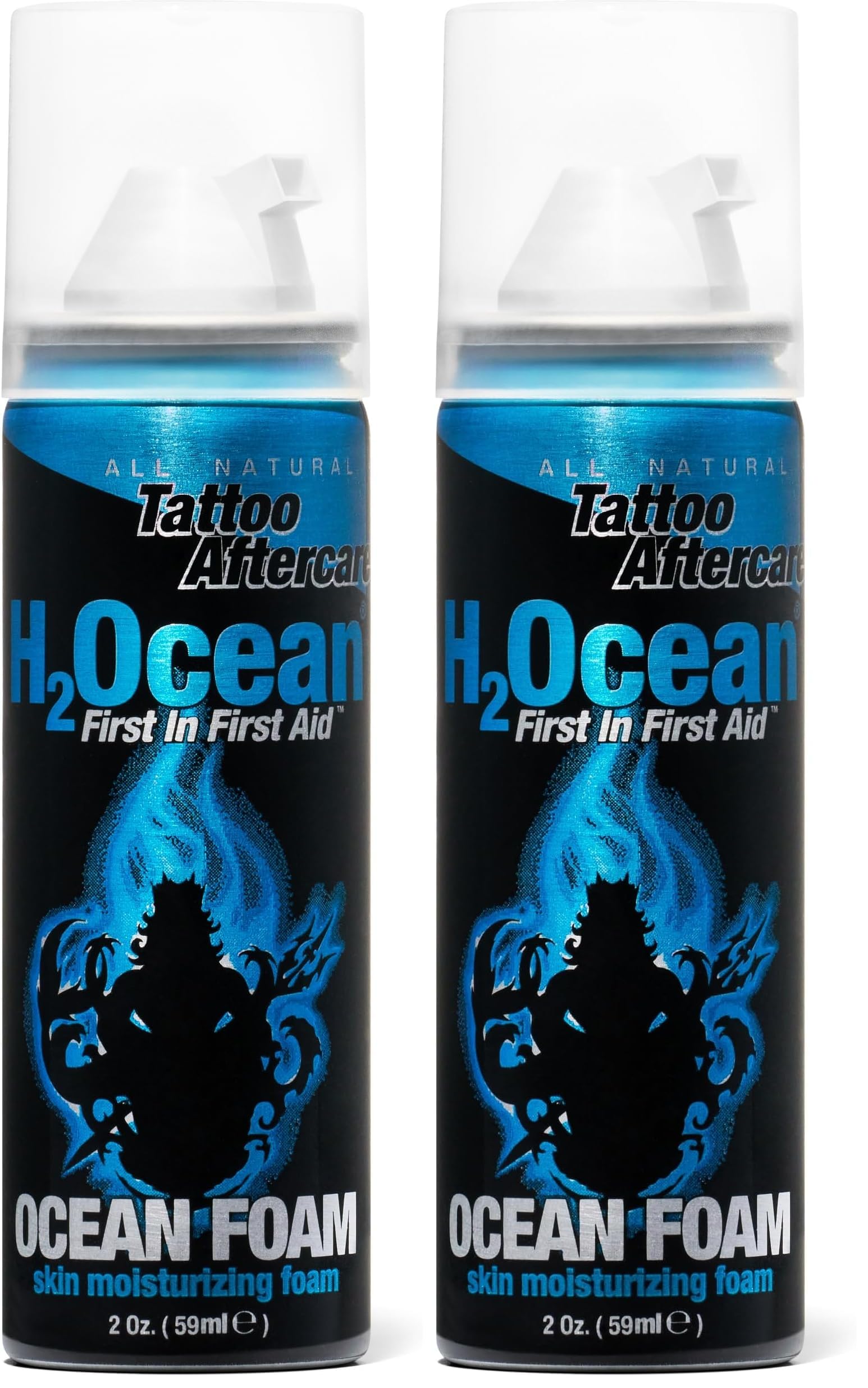 H2Ocean Ocean Foam tattoo aftercare bottle front view for gentle, breathable protection.