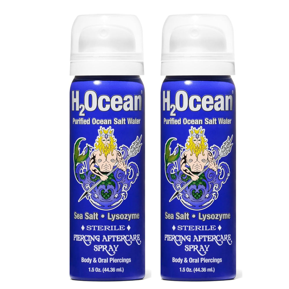 H2Ocean Piercing Aftercare Spray bottle close-up for easy post-piercing care