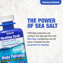H2Ocean sea salt bath mix in jar showing mineral-rich solution for wound support.