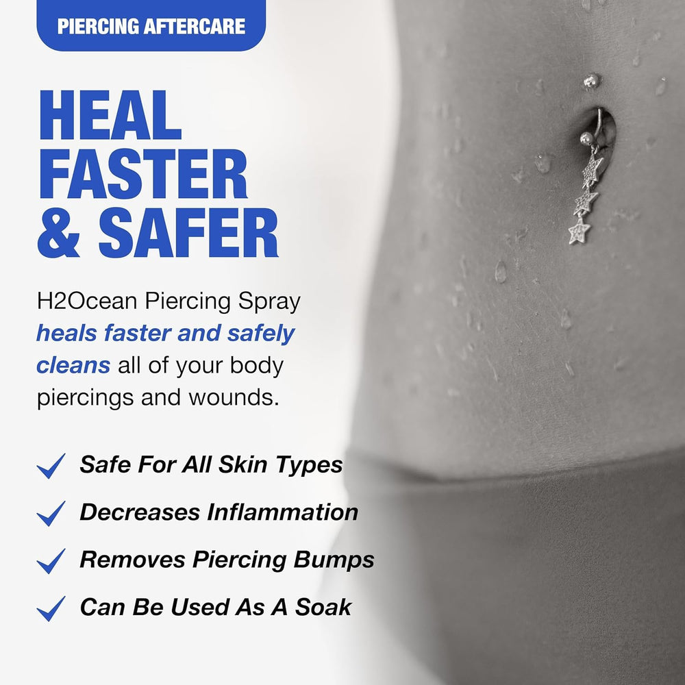 H2Ocean sea salt formula spray with lysozyme for targeted piercing cleansing