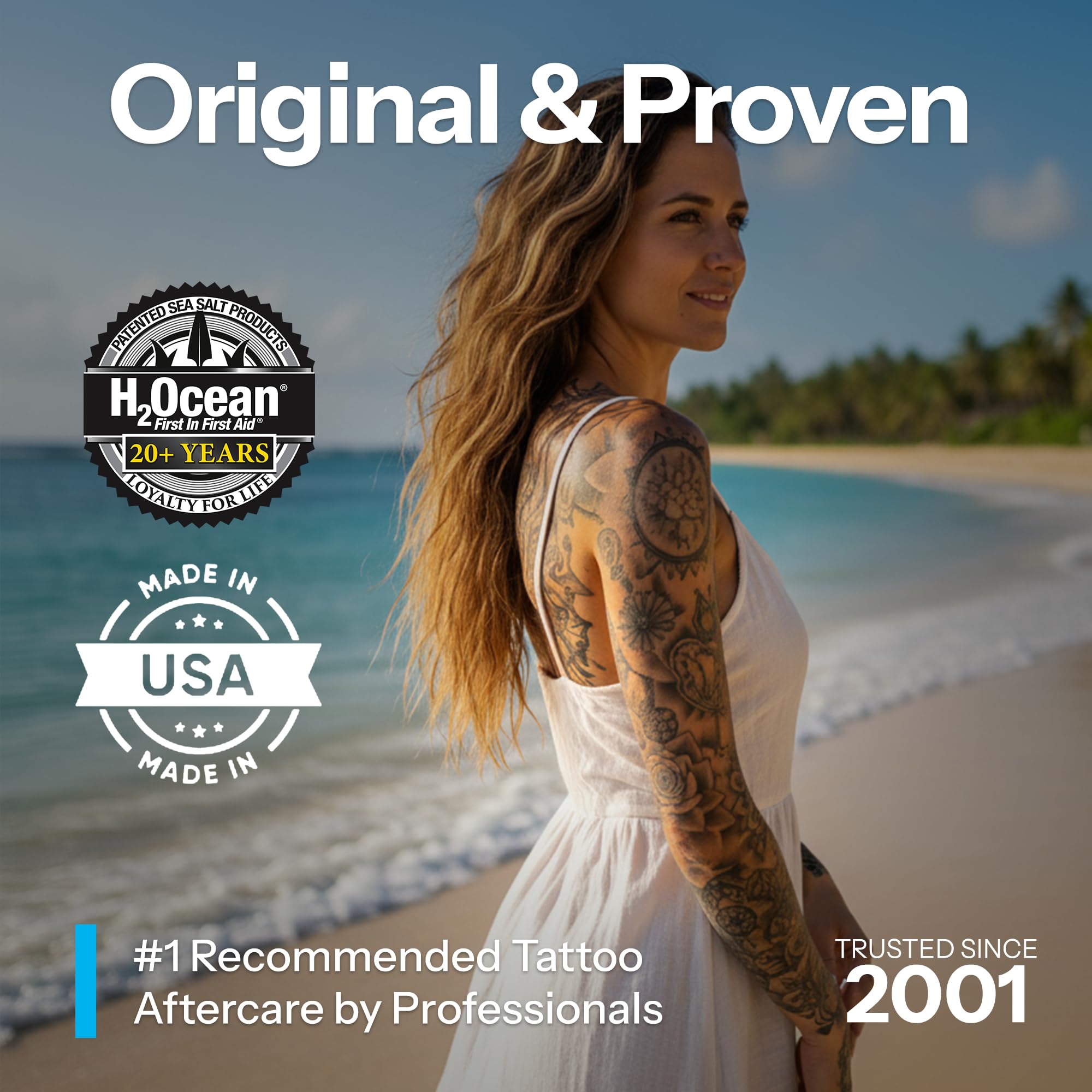 H2Ocean sea salt mineral-rich foam cleanses skin around fresh tattoos