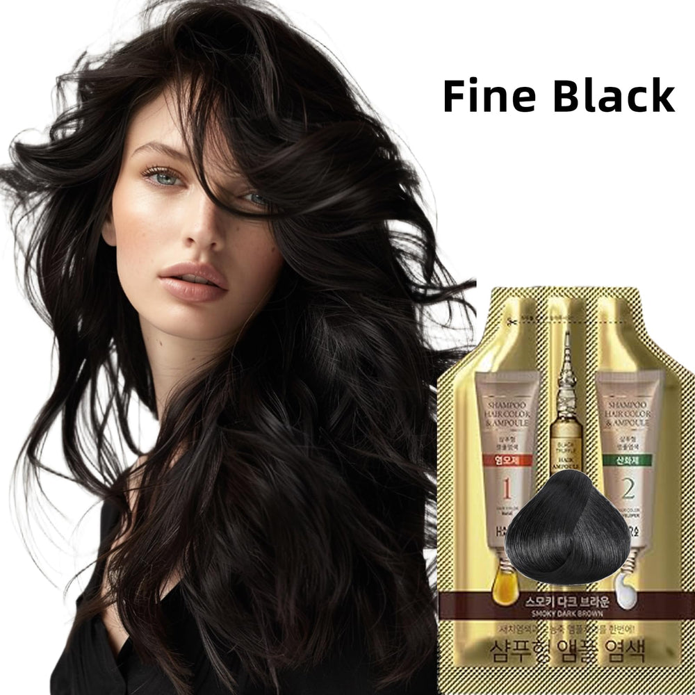 HAARAZ Instant Dye final result on hair shows a rich black shade