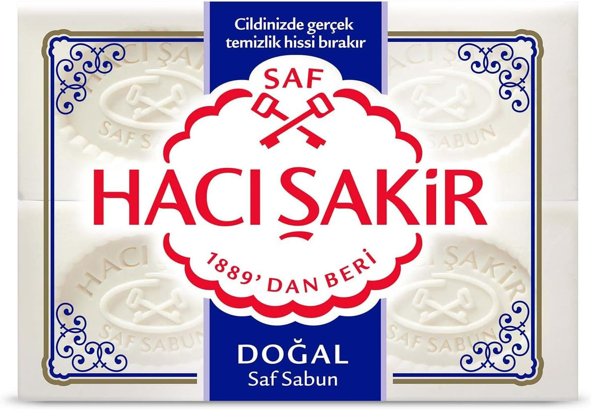 Haci Sakir natural soap bundle of four 175g bars for daily cleansing.