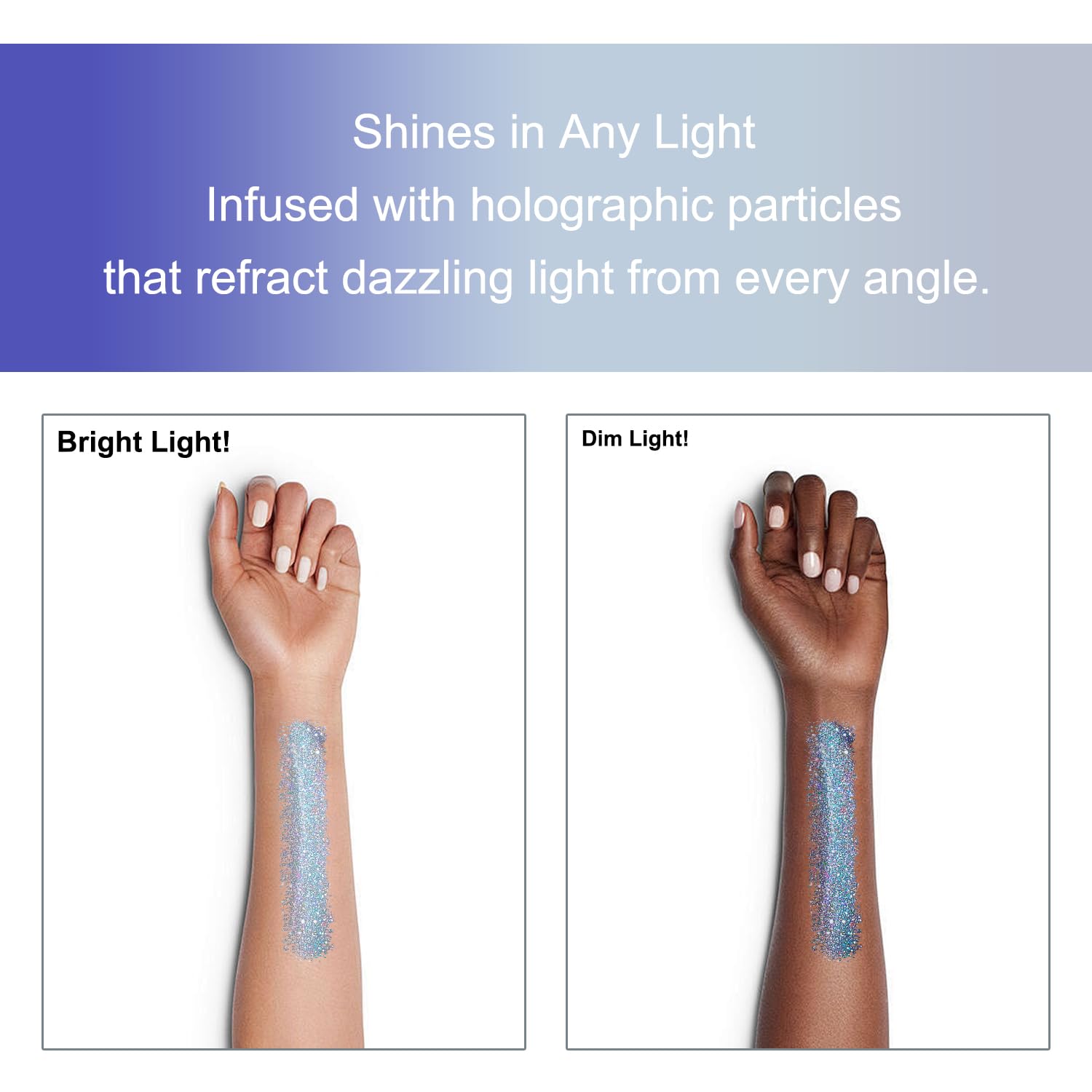 Hacjkaz face body glitter-sheen demonstrates smooth, non-heavy shimmer for skin.