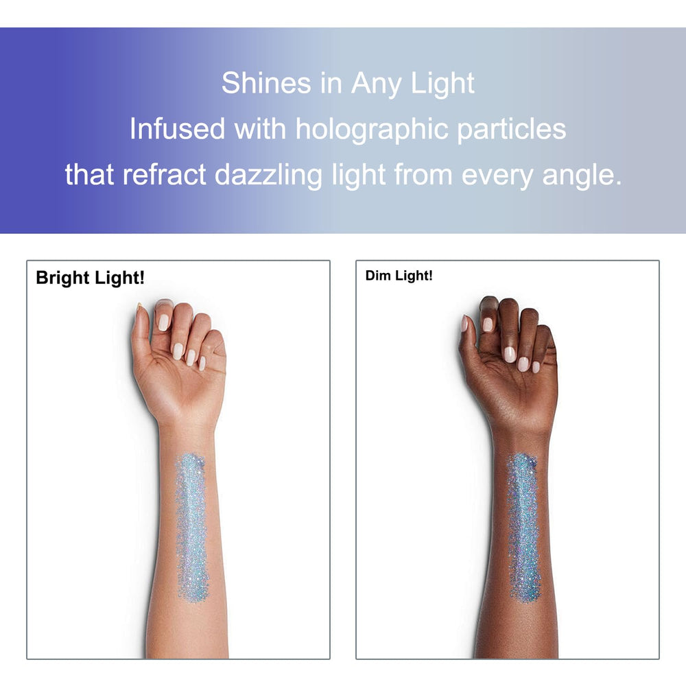 Hacjkaz face body glitter-sheen demonstrates smooth, non-heavy shimmer for skin.