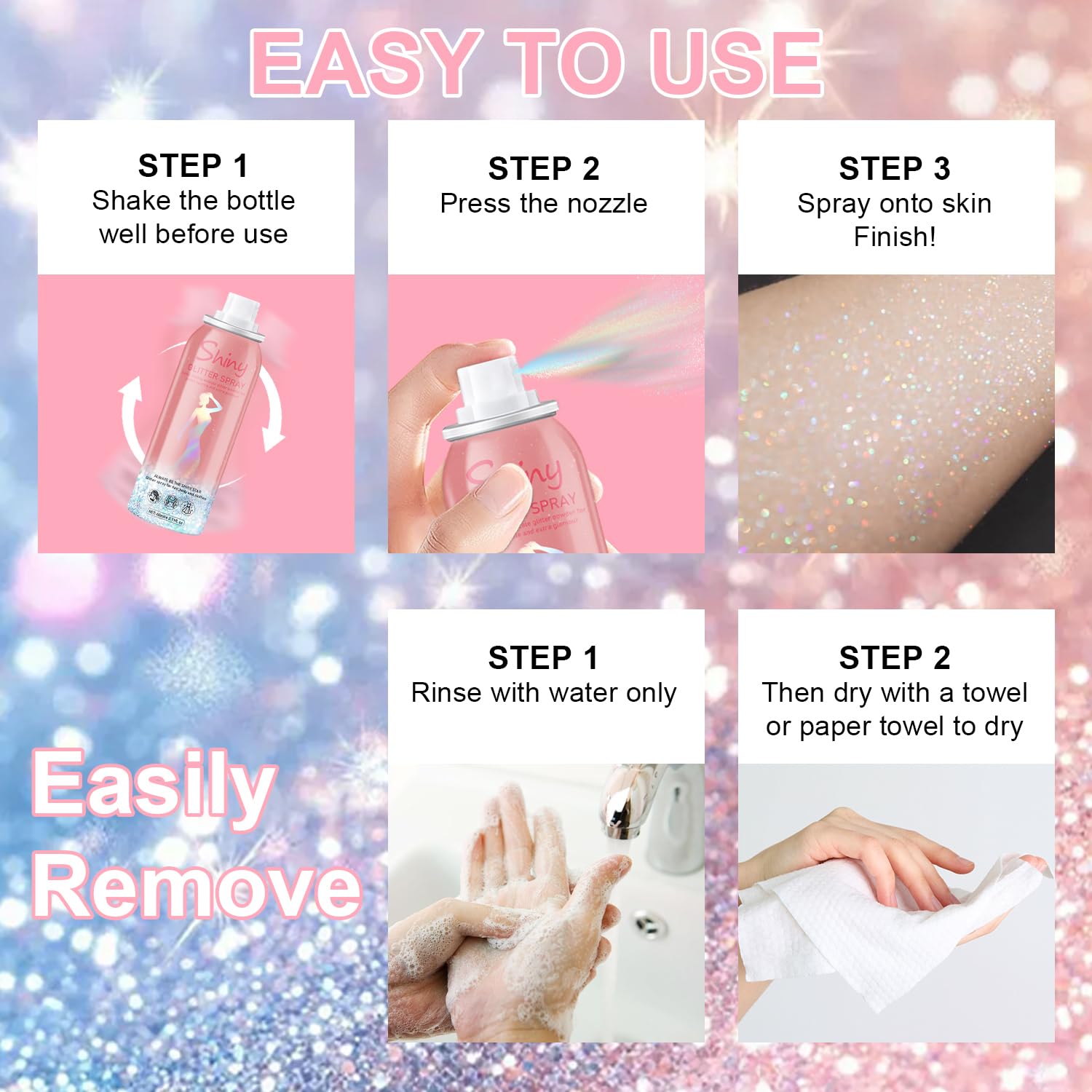 Hacjkaz Glint-Rainbow glitter spray travels compactly for on-the-go sparkle