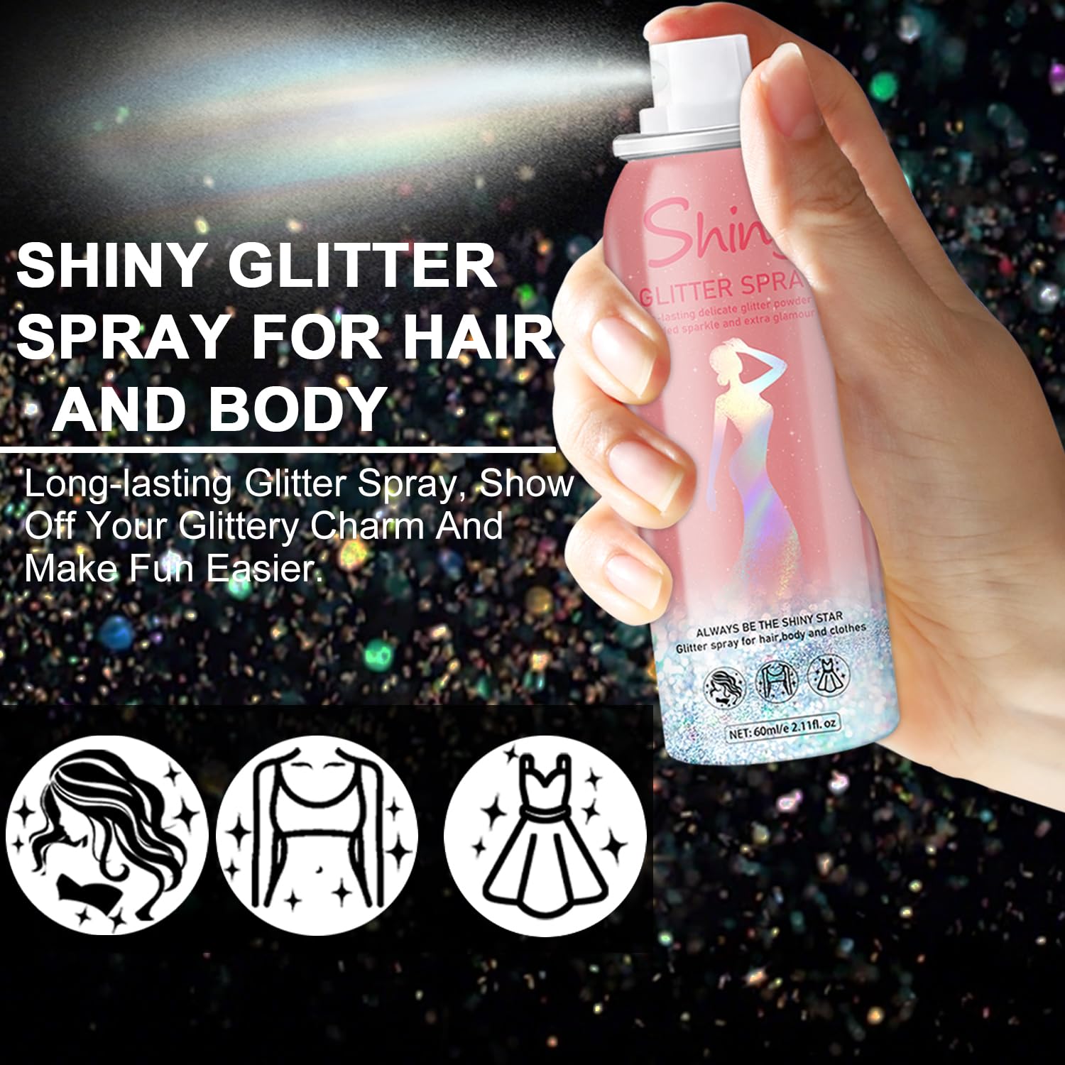 Hacjkaz Glint-Rainbow glitter spray adds lasting shine to hair