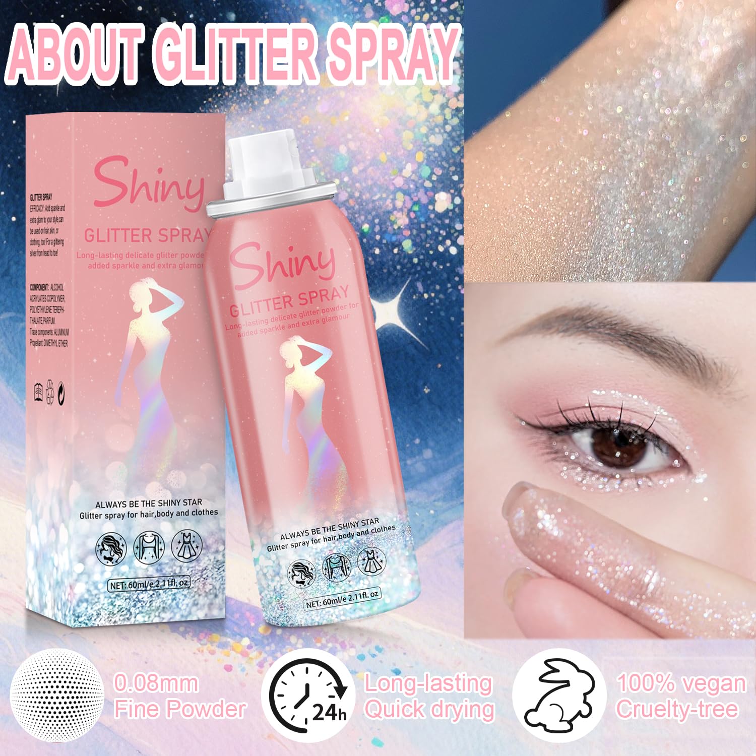 Hacjkaz Glint-Rainbow glitter spray outfits with radiant accents