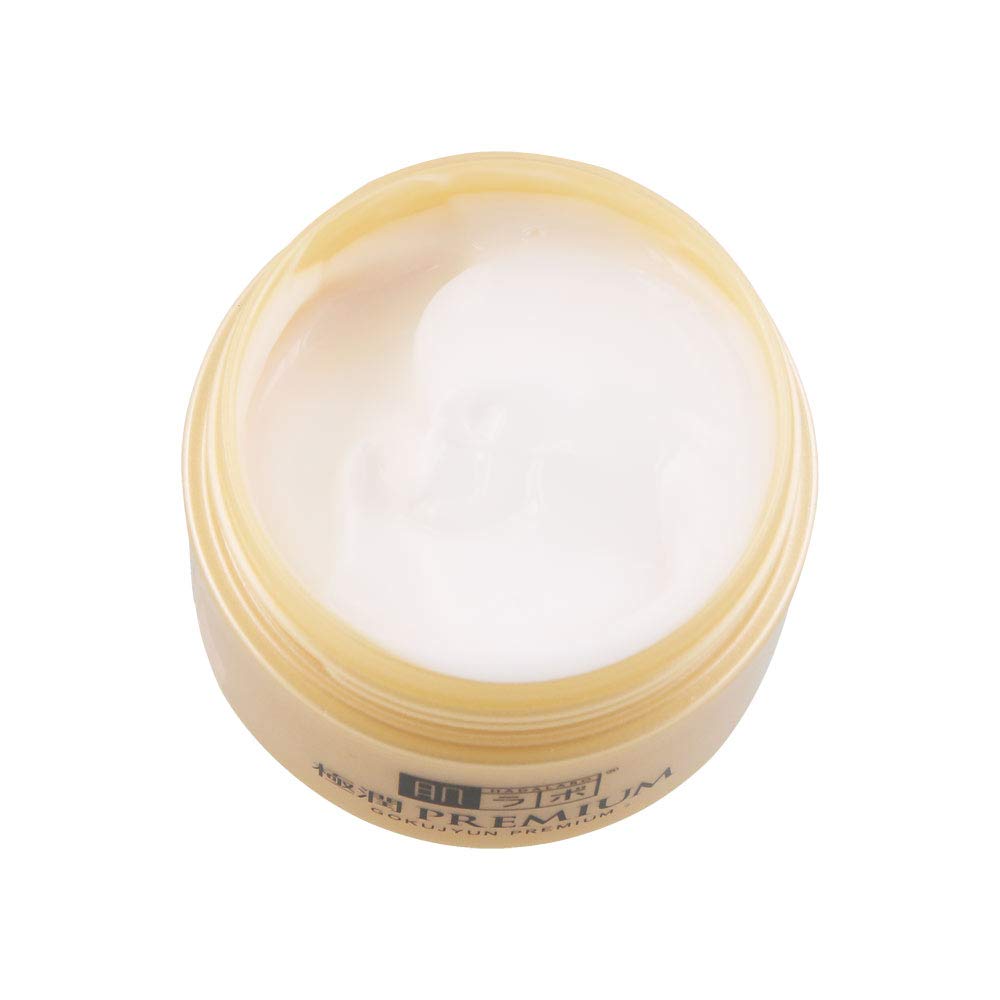 Packaging of Hada Labo Gokujun Premium Hyaluronic Cream shows branding