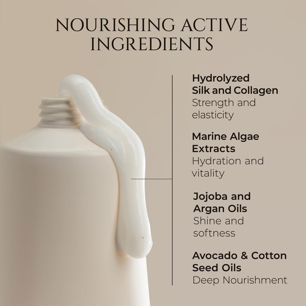 Ingredients visuals with marine algae and nourishing oils in HADAT formula