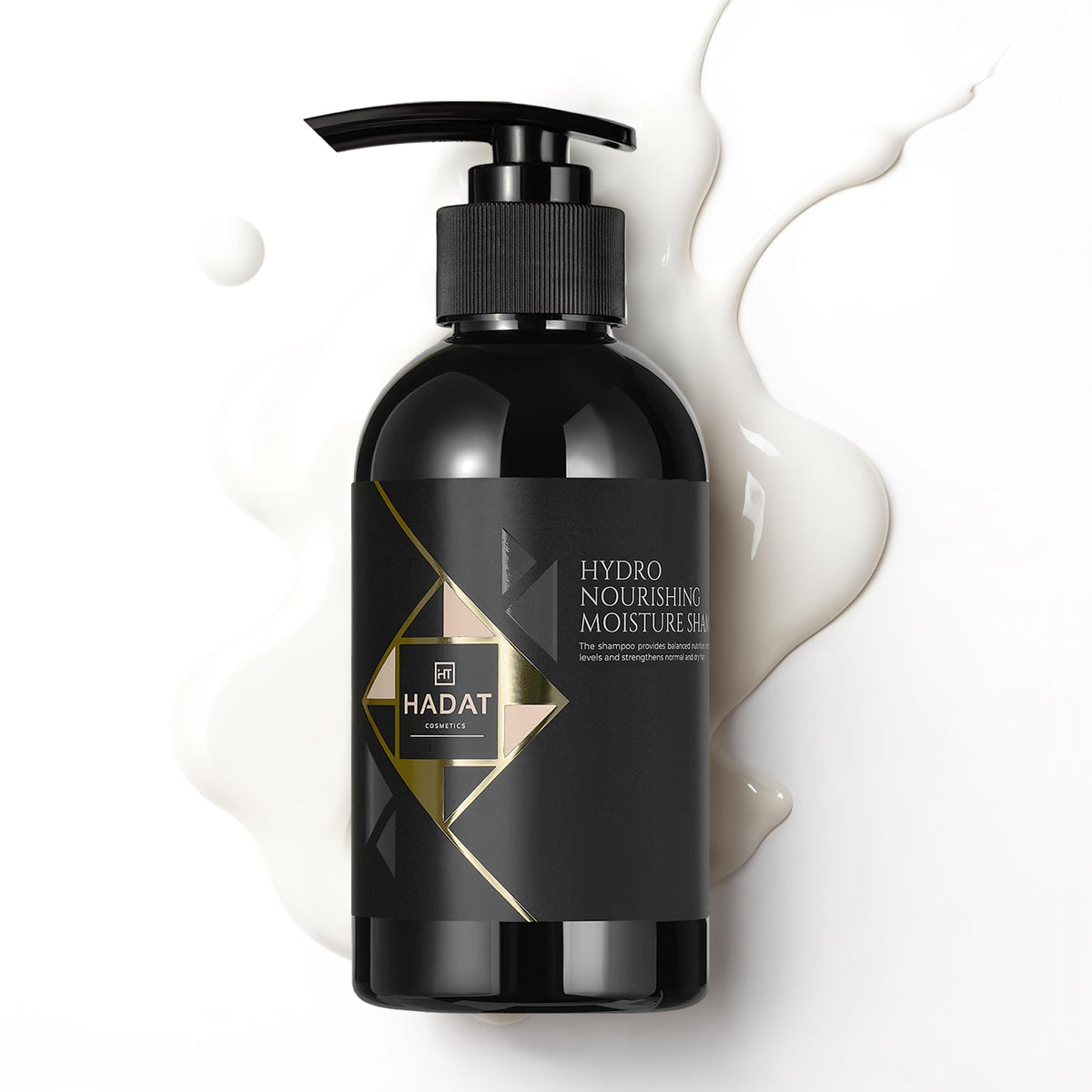 HADAT Hydro Nourishing Moisture Shampoo bottle close-up showing lightweight hydration for dry hair.