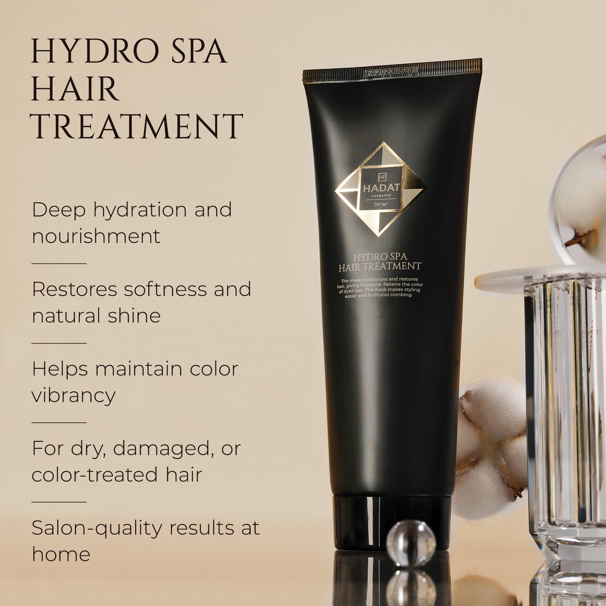 HADAT Hydro Spa Hair Mask jar closeup with creamy texture for detangled hair