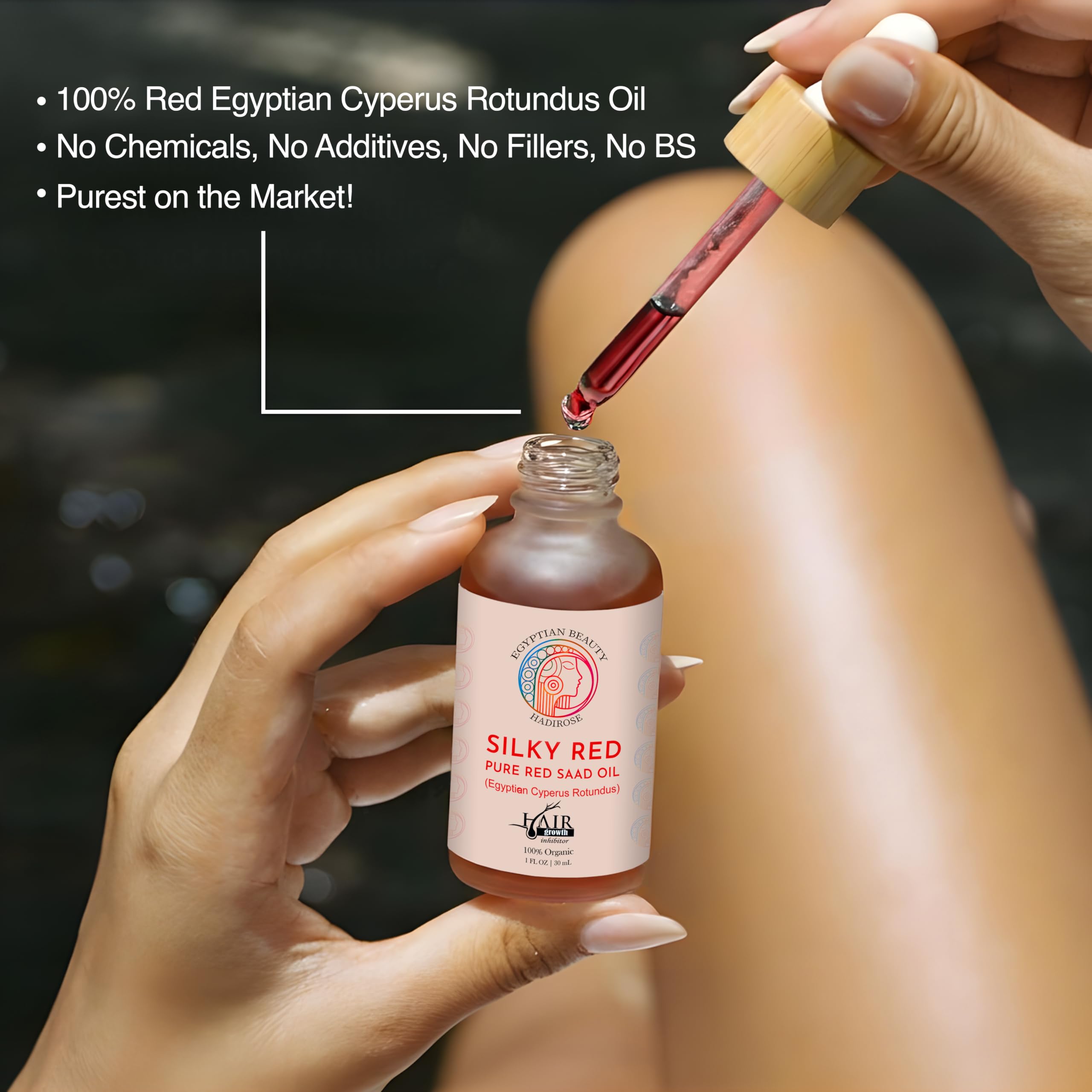 Hadirose Silky Red oil tin label with batch seal