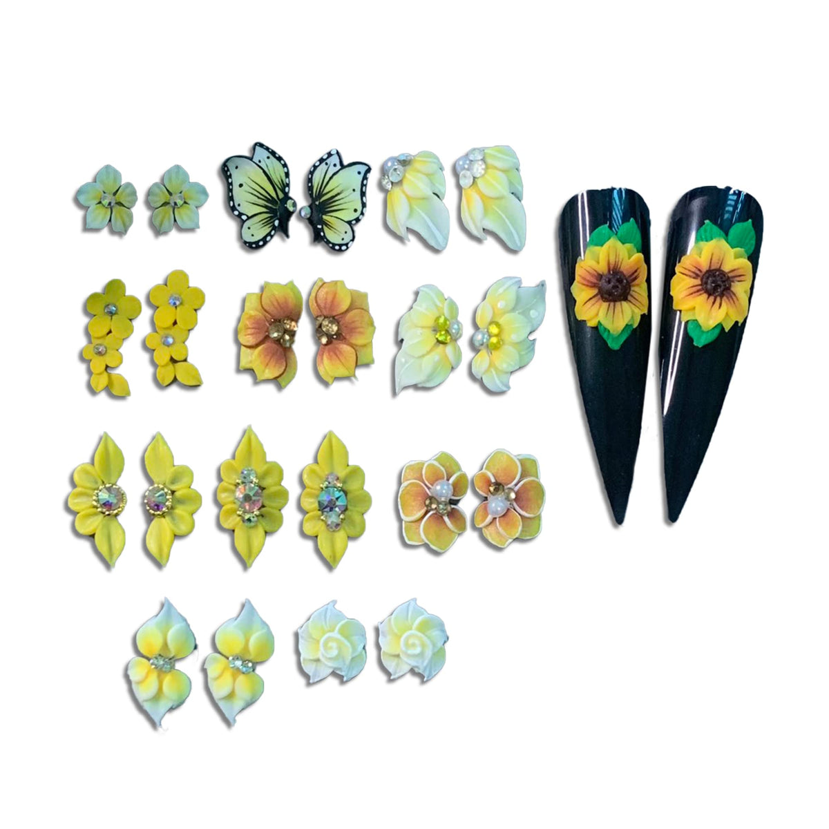 HaFLoNa 3D yellow flower nail art charms close up, ideal for unique nail designs.