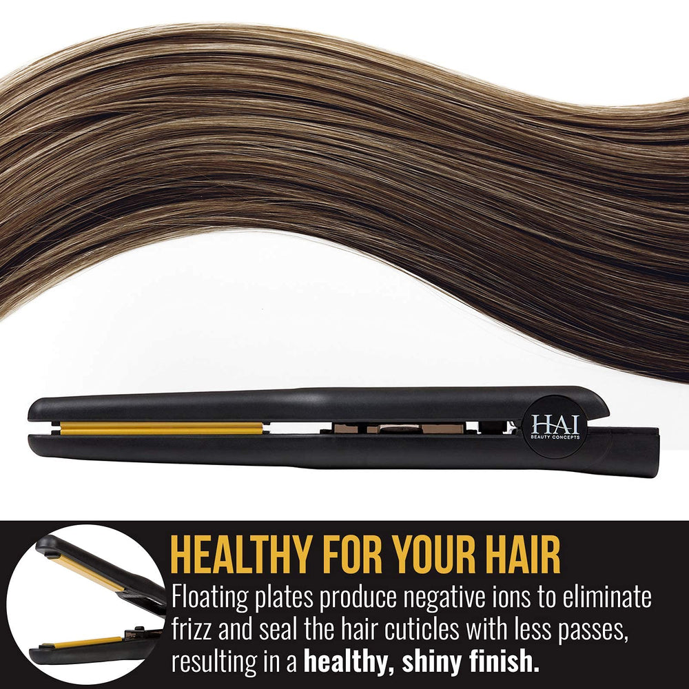 HAI flat iron heat settings display demonstrates 140 to 450 degrees range