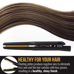 HAI flat iron heat settings display demonstrates 140 to 450 degrees range